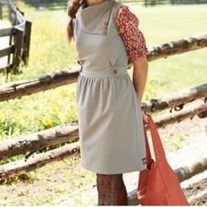 Matilda Jane Light Gray Midi Dress with Rust Print Sleeves